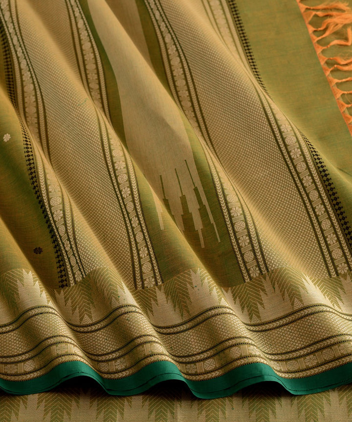 Light green temple cotton handloom kanchi saree
