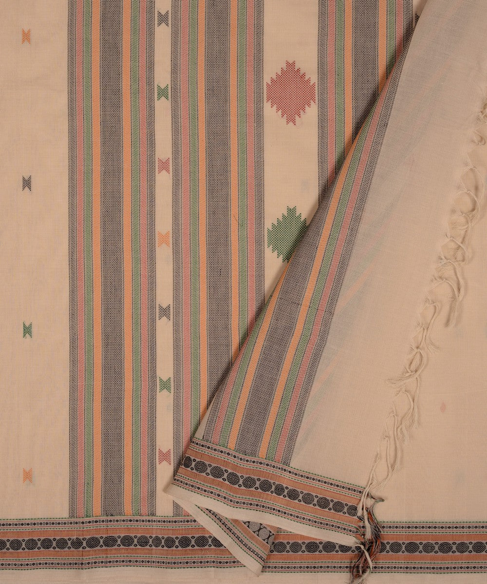 Cream rudraksha cotton handloom kanchi saree