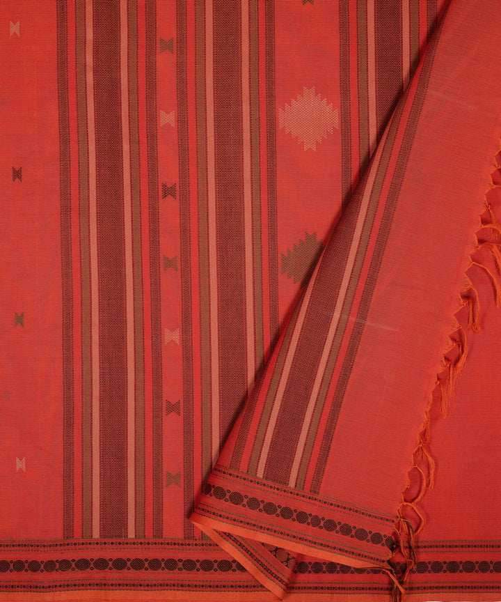 Orange rudraksha cotton handloom kanchi saree