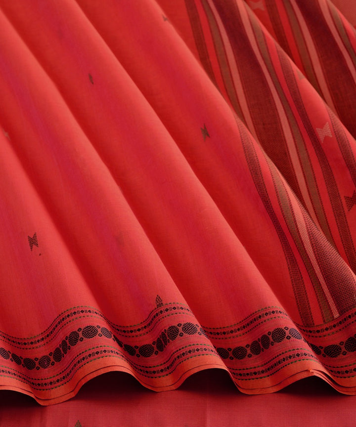 Orange rudraksha cotton handloom kanchi saree