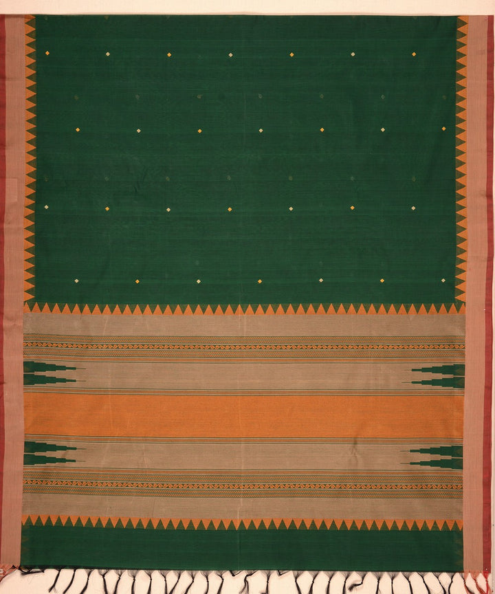 Dark green temple cotton handloom kanchi saree