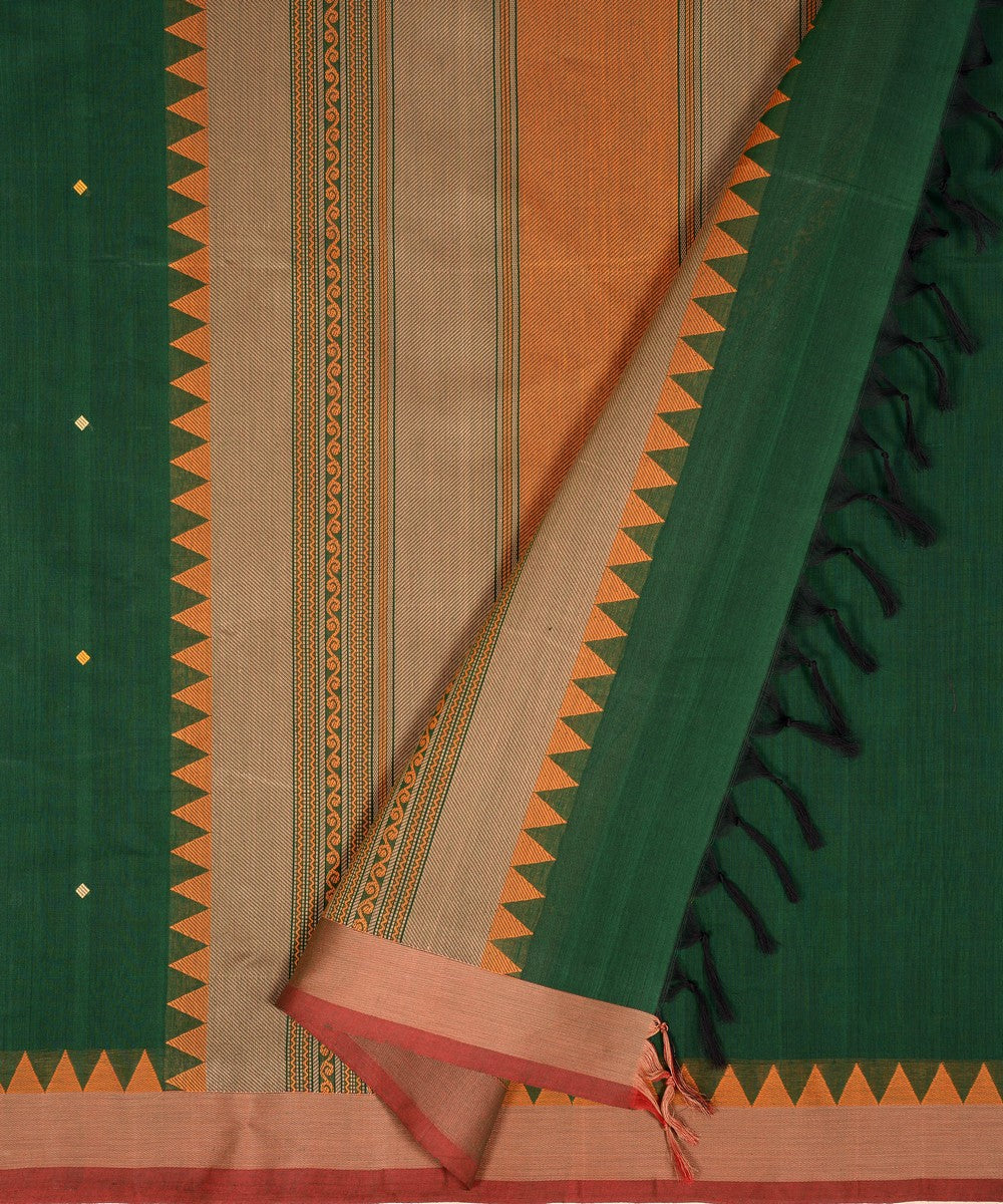Dark green temple cotton handloom kanchi saree