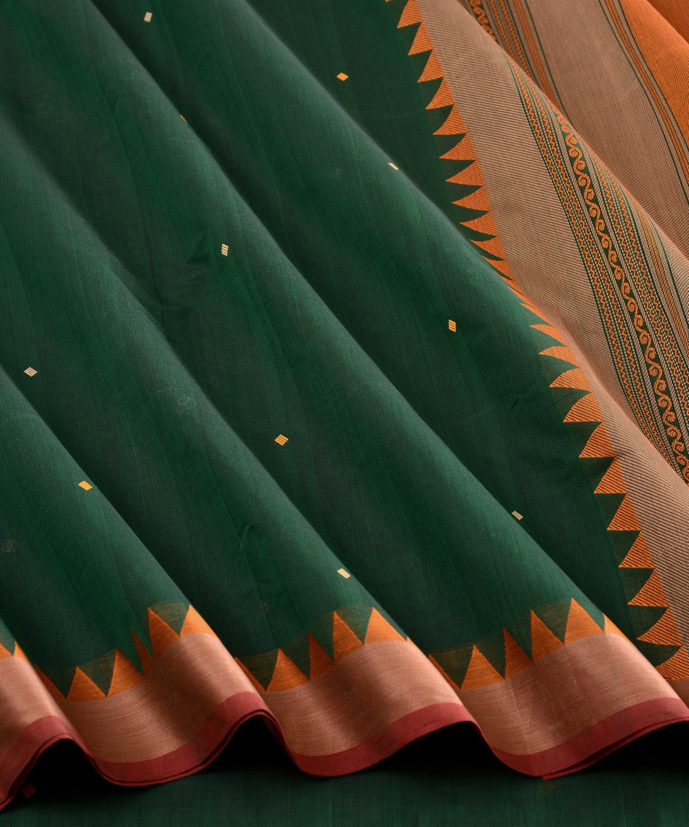 Dark green temple cotton handloom kanchi saree