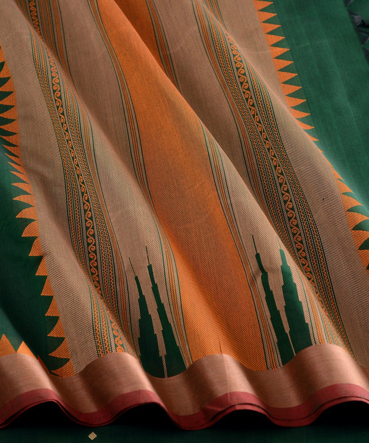 Dark green temple cotton handloom kanchi saree