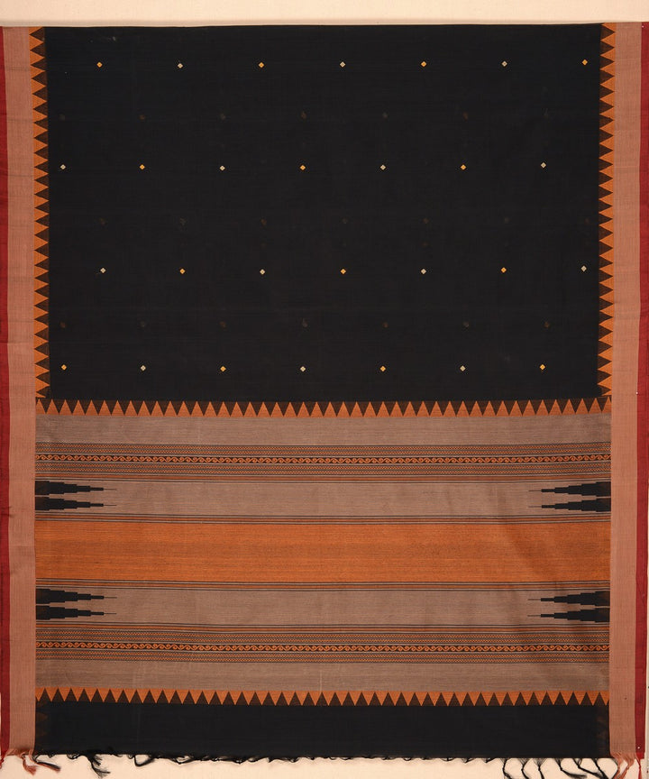 Black temple cotton handloom kanchi saree