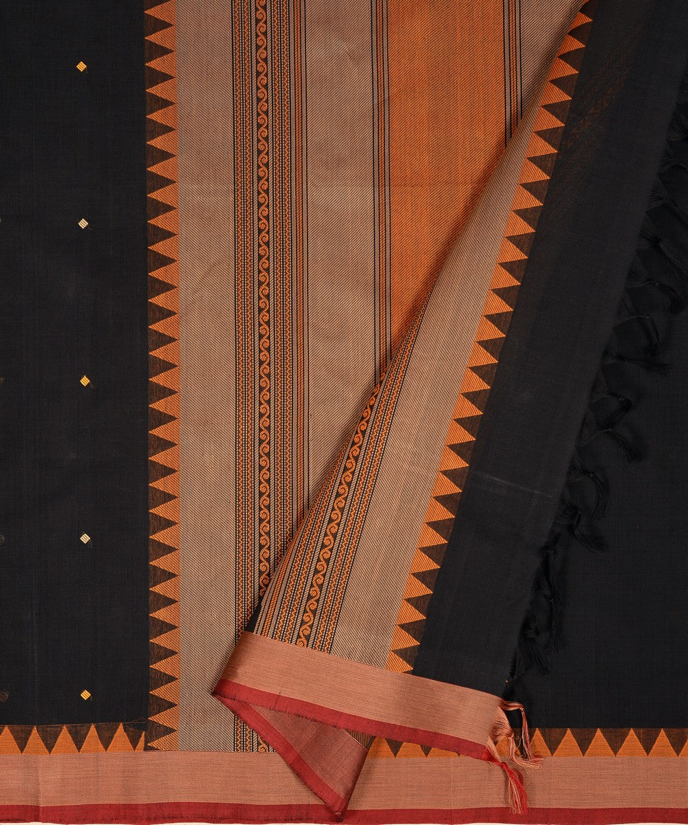 Black temple cotton handloom kanchi saree