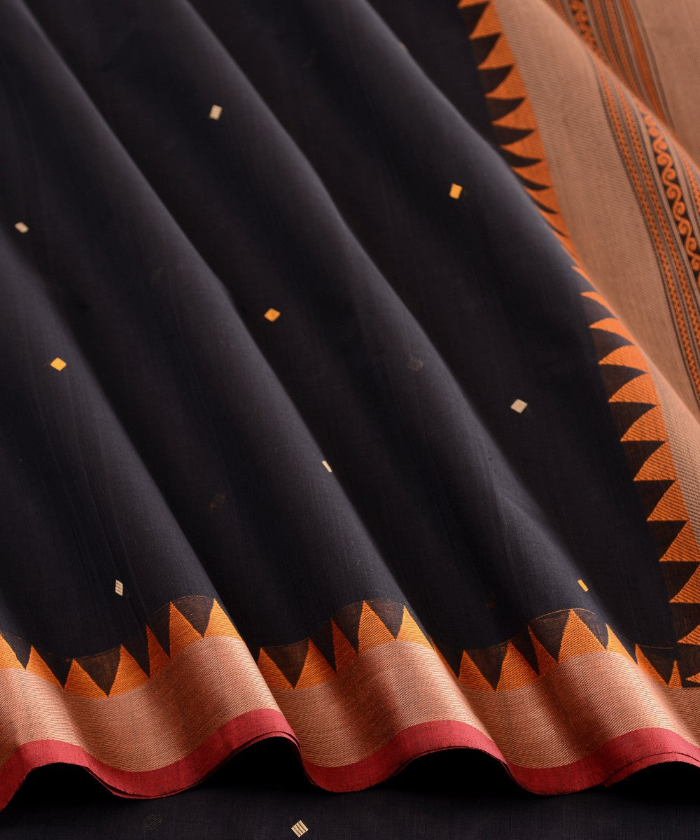 Black temple cotton handloom kanchi saree