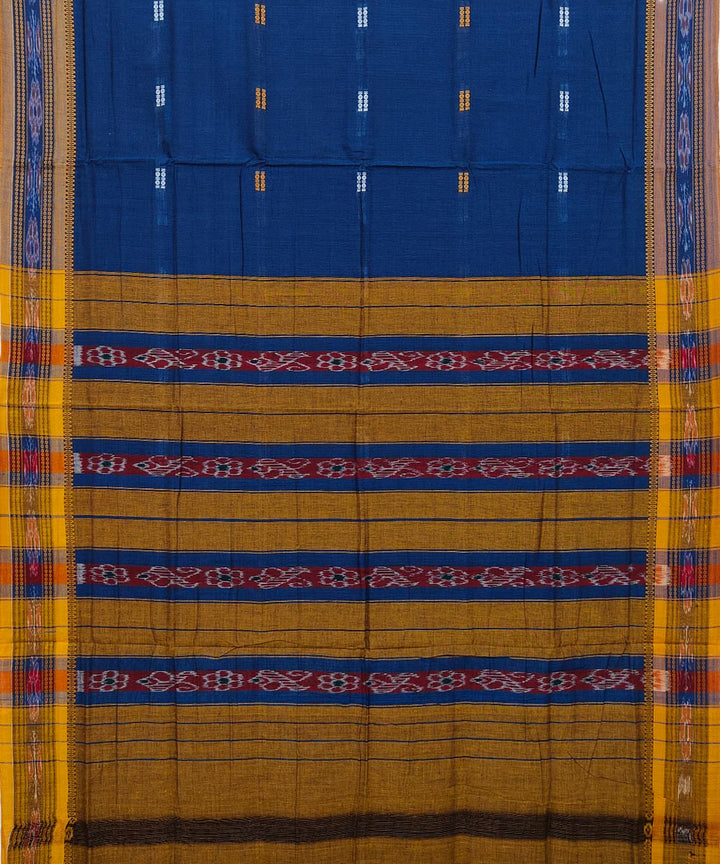 Navy blue mustard cotton handwoven nuapatna saree