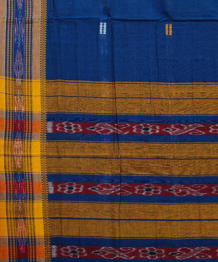 Navy blue mustard cotton handwoven nuapatna saree