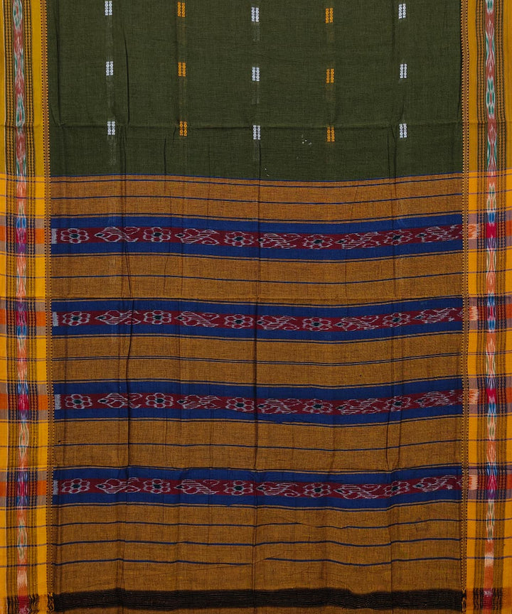 Olive green mustard cotton handwoven nuapatna saree