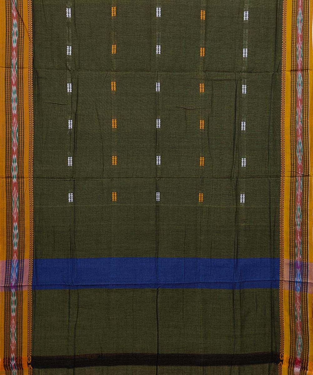 Olive green mustard cotton handwoven nuapatna saree