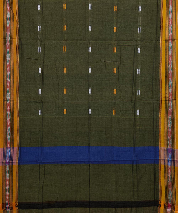 Olive green mustard cotton handwoven nuapatna saree