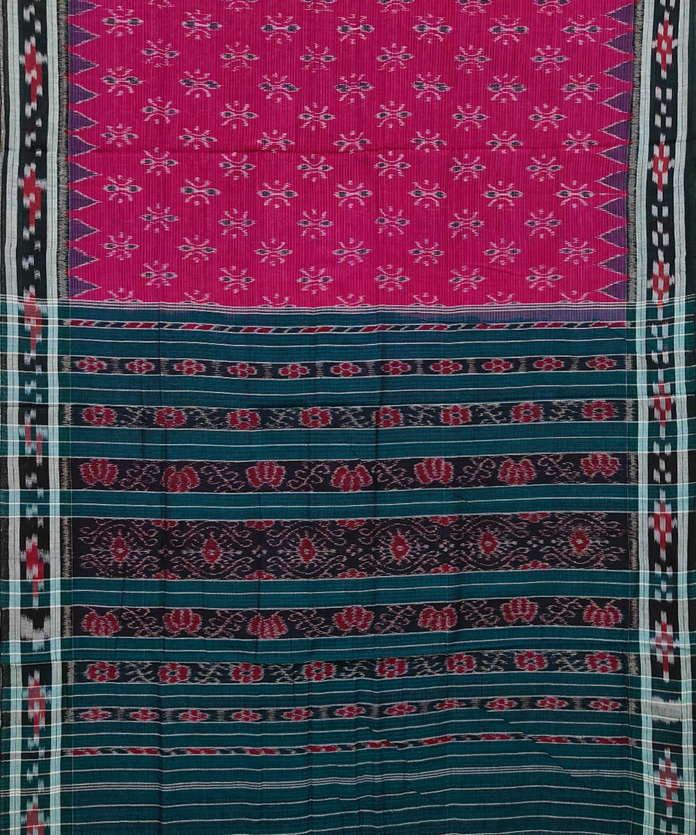 Pink bottle green cotton handwoven nuapatna saree