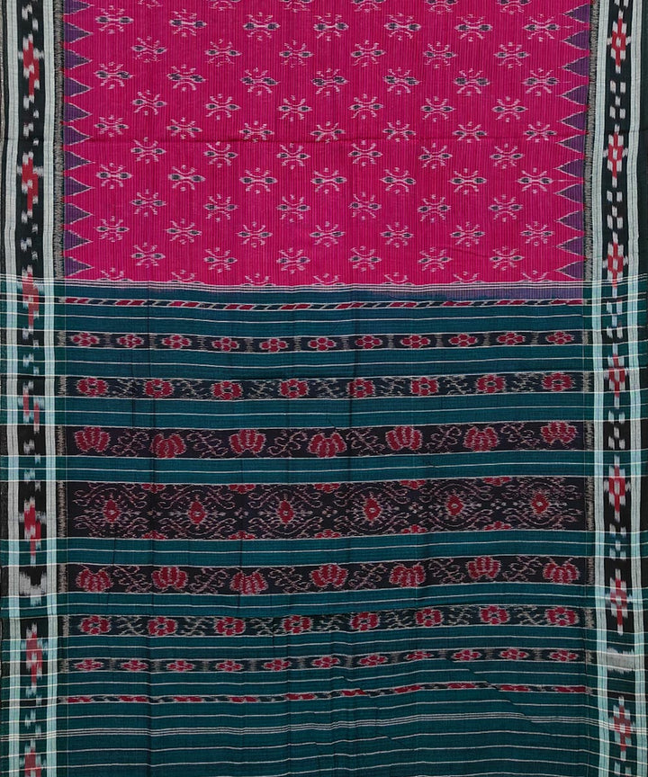 Pink bottle green cotton handwoven nuapatna saree