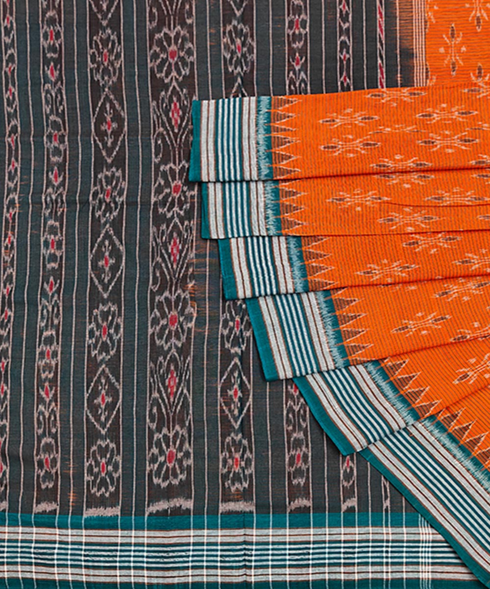 Orange black cotton handwoven nuapatna saree