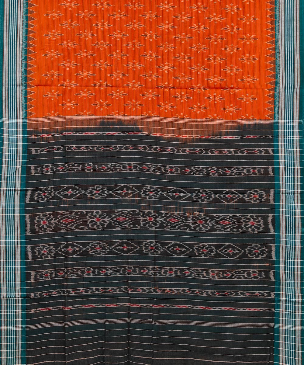 Orange black cotton handwoven nuapatna saree