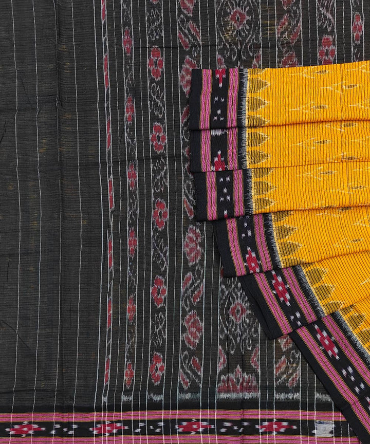 Yellow black cotton handwoven nuapatna saree