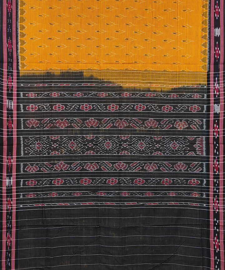 Yellow black cotton handwoven nuapatna saree