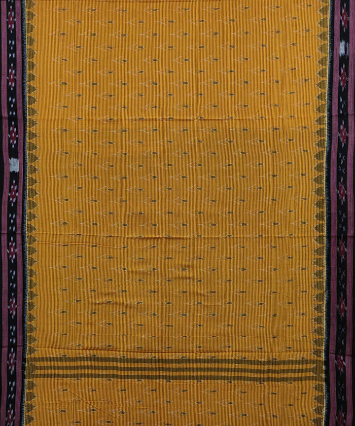 Yellow black cotton handwoven nuapatna saree