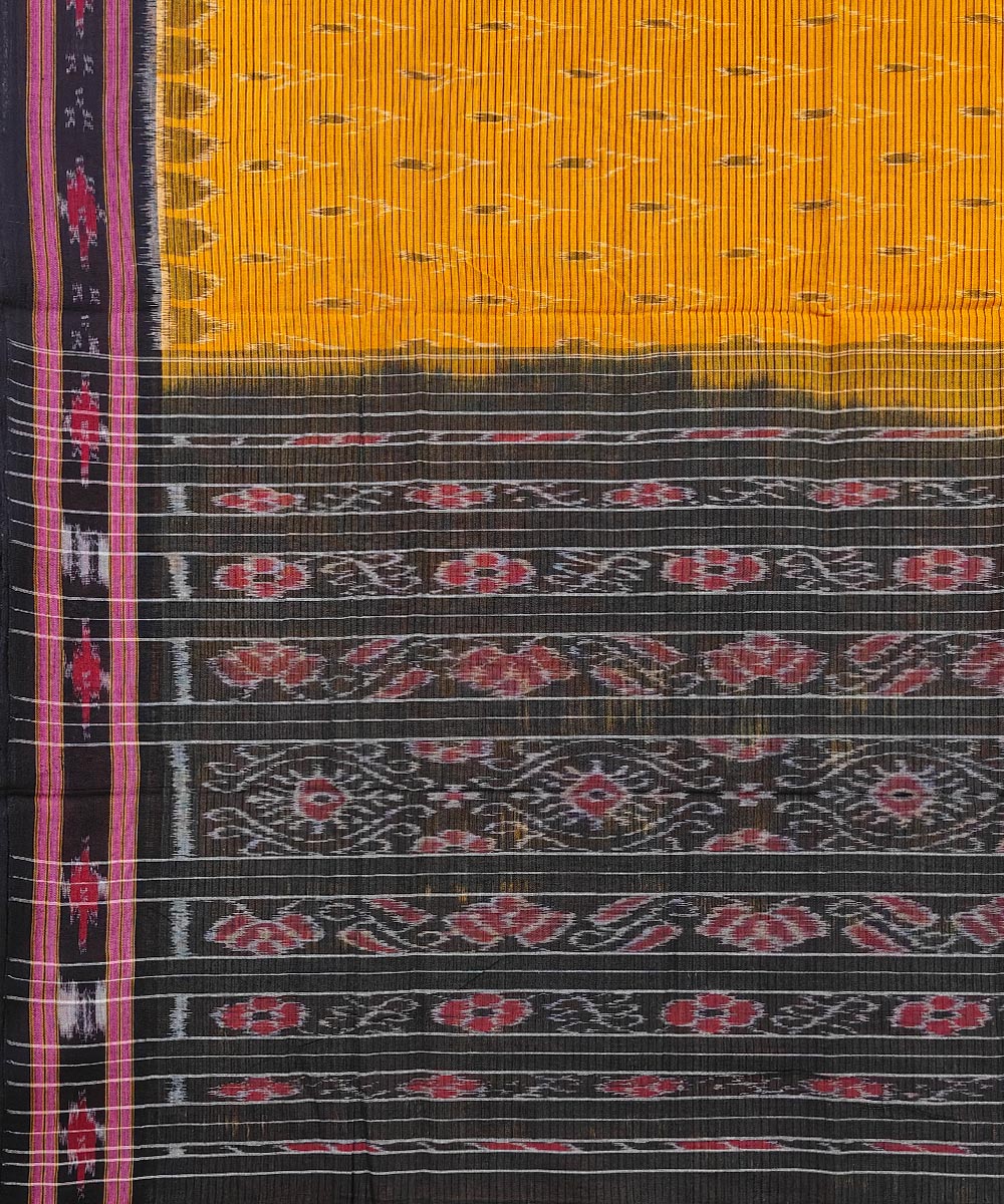 Yellow black cotton handwoven nuapatna saree