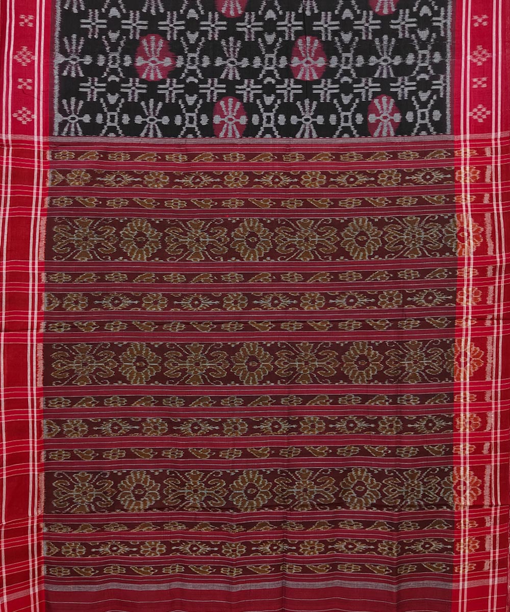 Black red cotton handwoven nuapatna saree