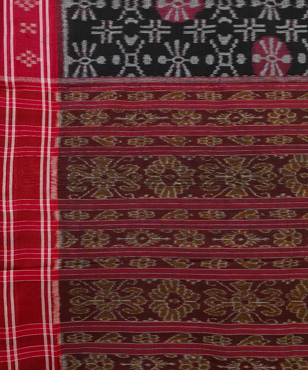 Black red cotton handwoven nuapatna saree