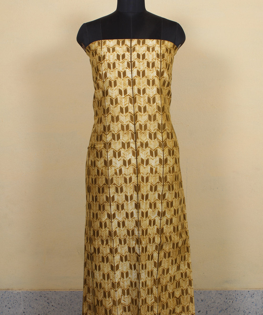 2.9m mehendi handwoven cotton silk shibori kurta material