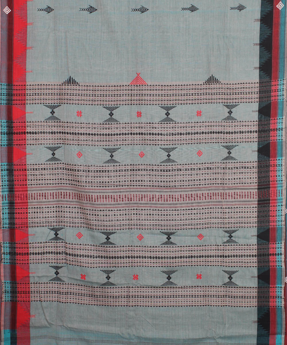 Cyan green cotton handwoven kotpad saree