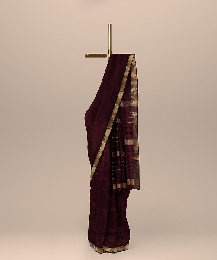 Maroon handloom maheshwari cotton silk saree