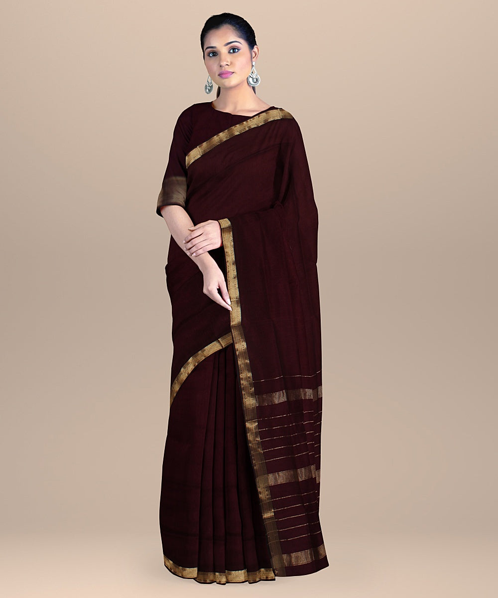 Maroon handloom maheshwari cotton silk saree