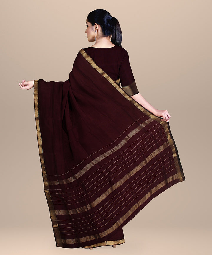 Maroon handloom maheshwari cotton silk saree