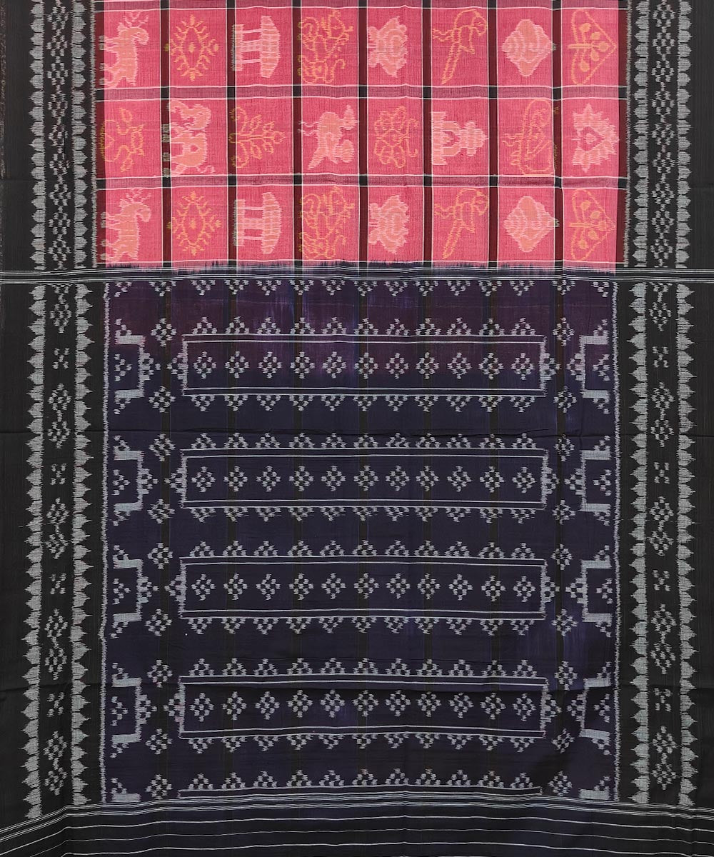 Pink black cotton handwoven nuapatna saree