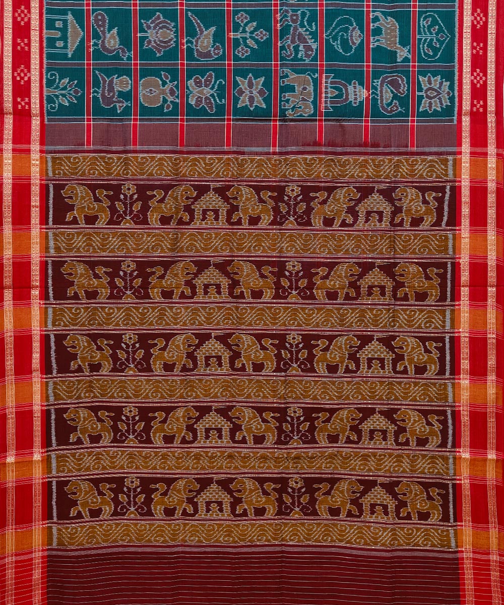 Dark green maroon cotton handwoven nuapatna saree