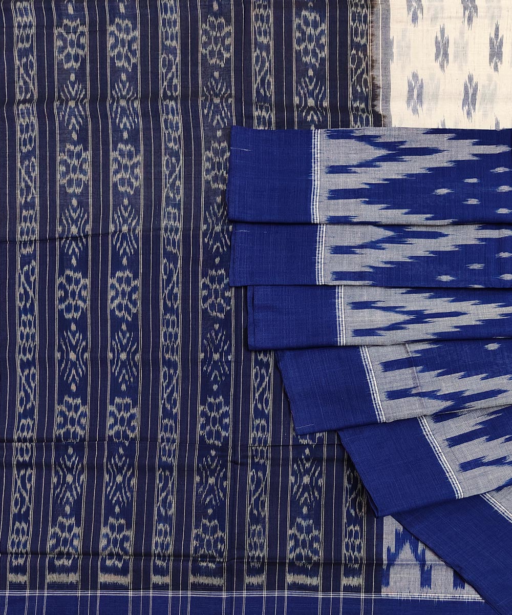 Navy blue offwhite cotton handwoven nuapatna saree