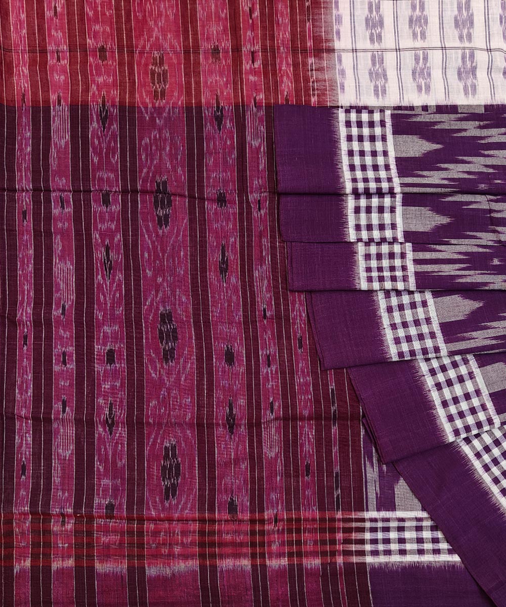 Purple offwhite cotton handwoven nuapatna saree