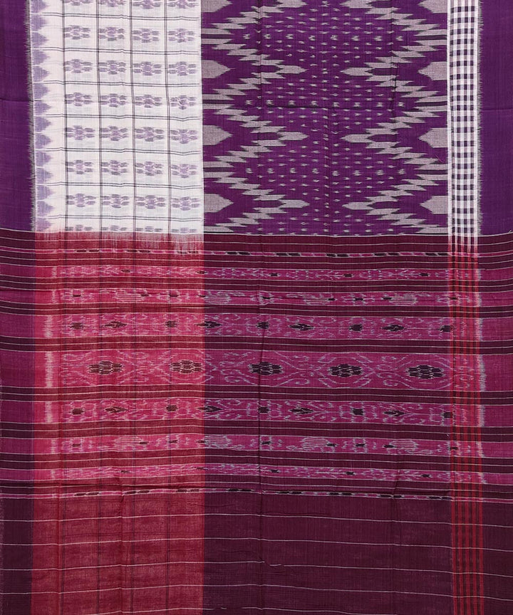 Purple offwhite cotton handwoven nuapatna saree