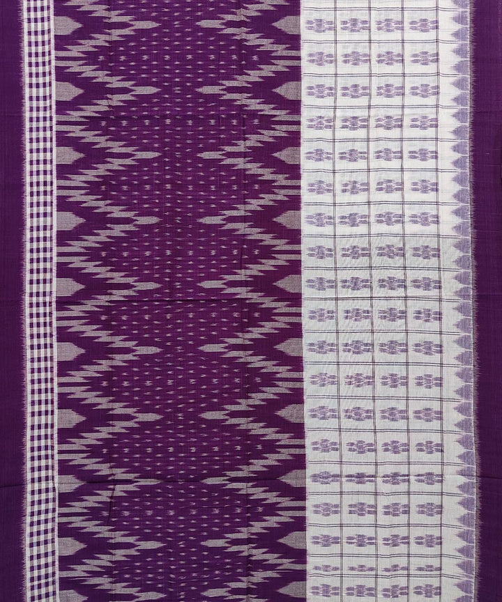 Purple offwhite cotton handwoven nuapatna saree