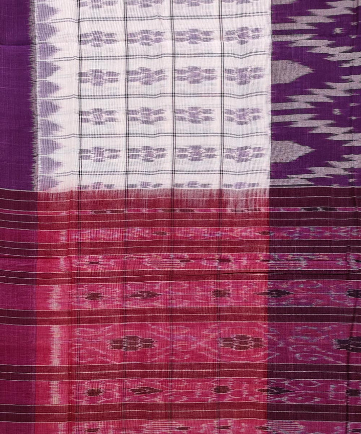 Purple offwhite cotton handwoven nuapatna saree