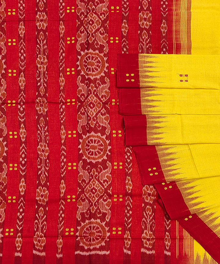 Yellow red cotton handwoven nuapatna saree