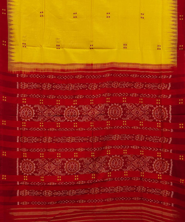 Yellow red cotton handwoven nuapatna saree