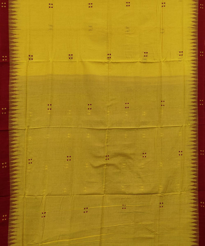 Yellow red cotton handwoven nuapatna saree