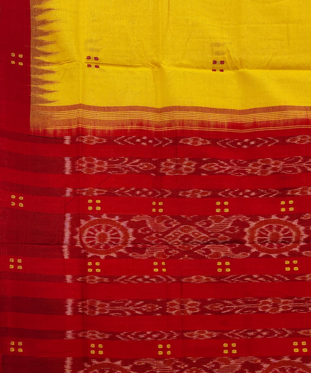 Yellow red cotton handwoven nuapatna saree