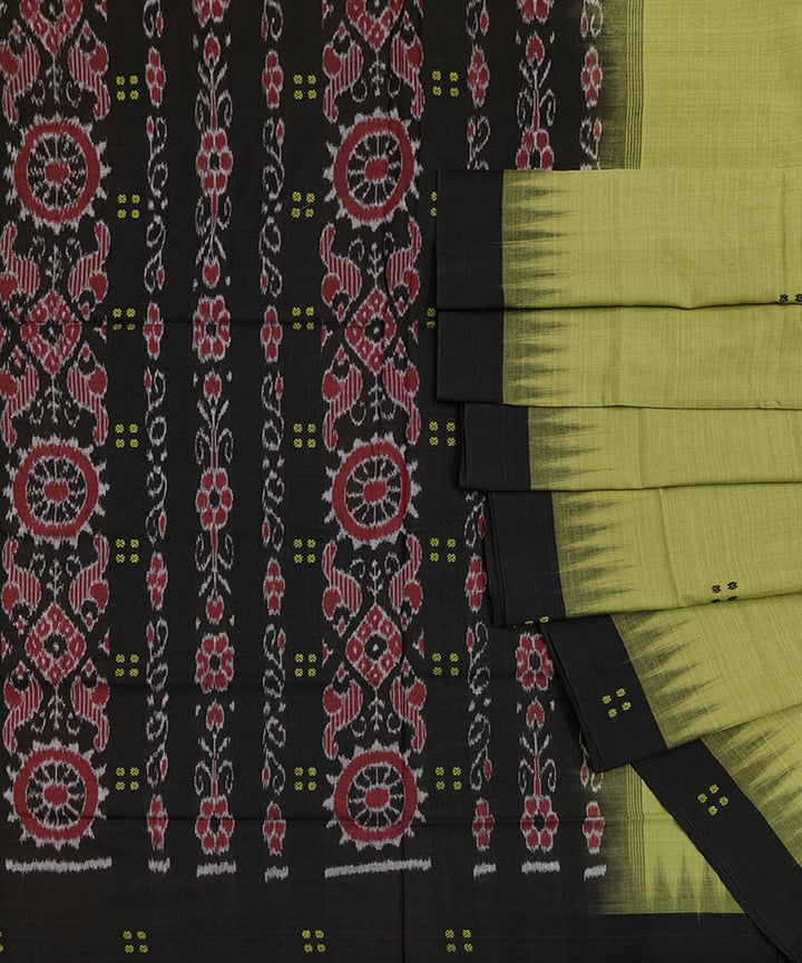 Olive green black cotton handwoven nuapatna saree