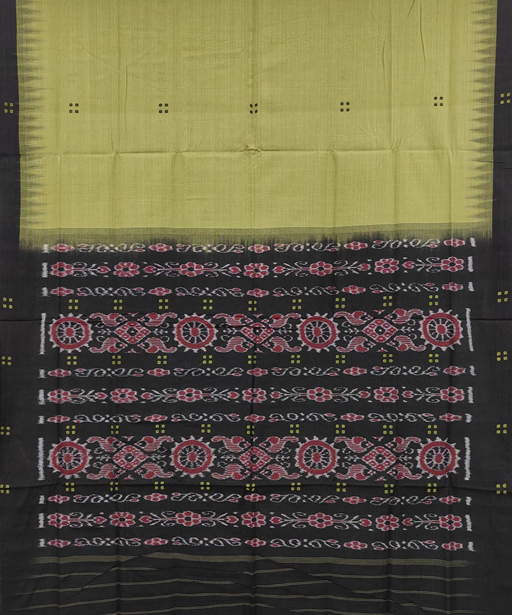 Olive green black cotton handwoven nuapatna saree