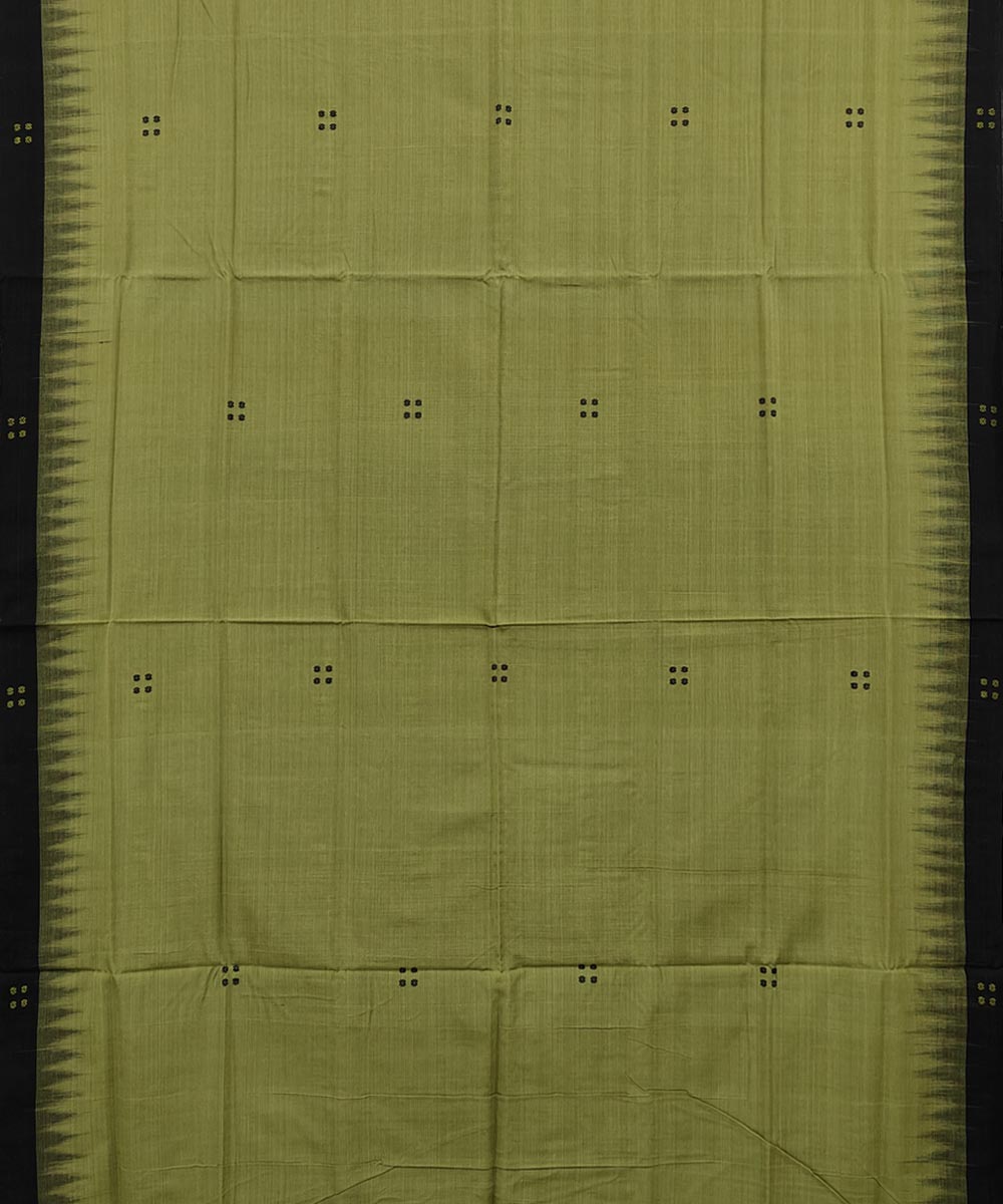 Olive green black cotton handwoven nuapatna saree