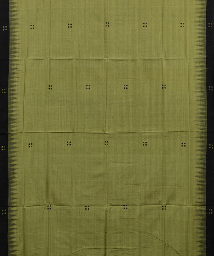 Olive green black cotton handwoven nuapatna saree