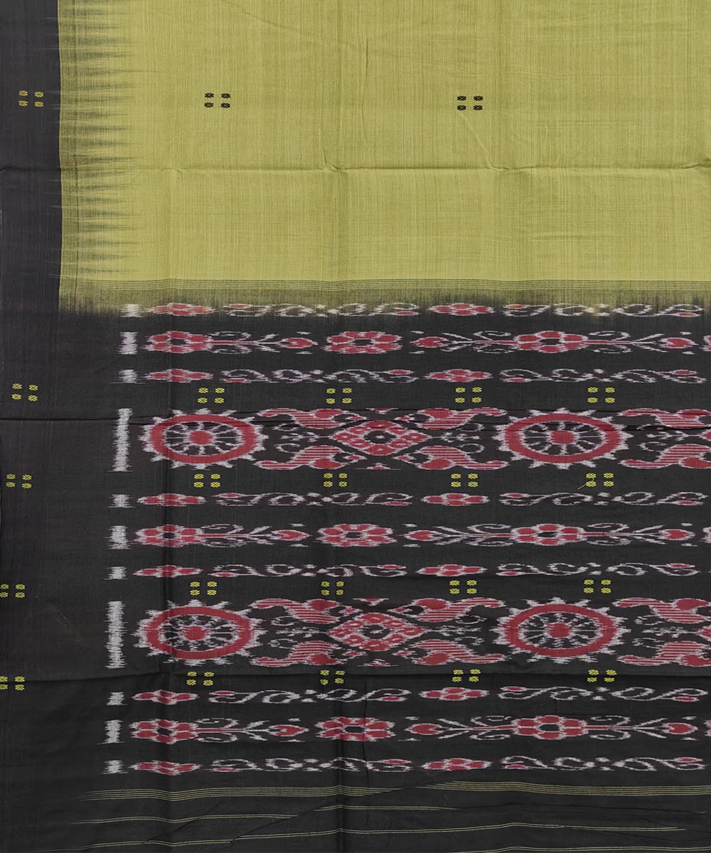 Olive green black cotton handwoven nuapatna saree