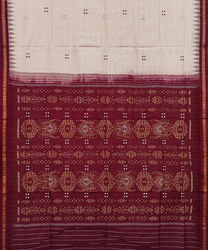 Beige maroon cotton handwoven nuapatna saree