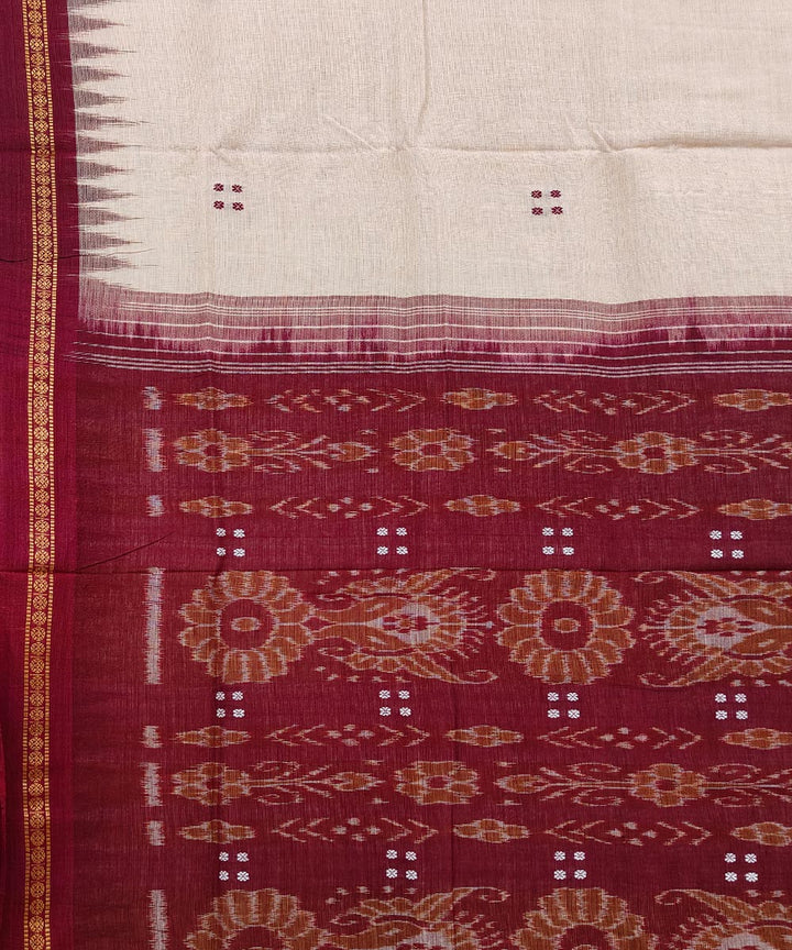 Beige maroon cotton handwoven nuapatna saree