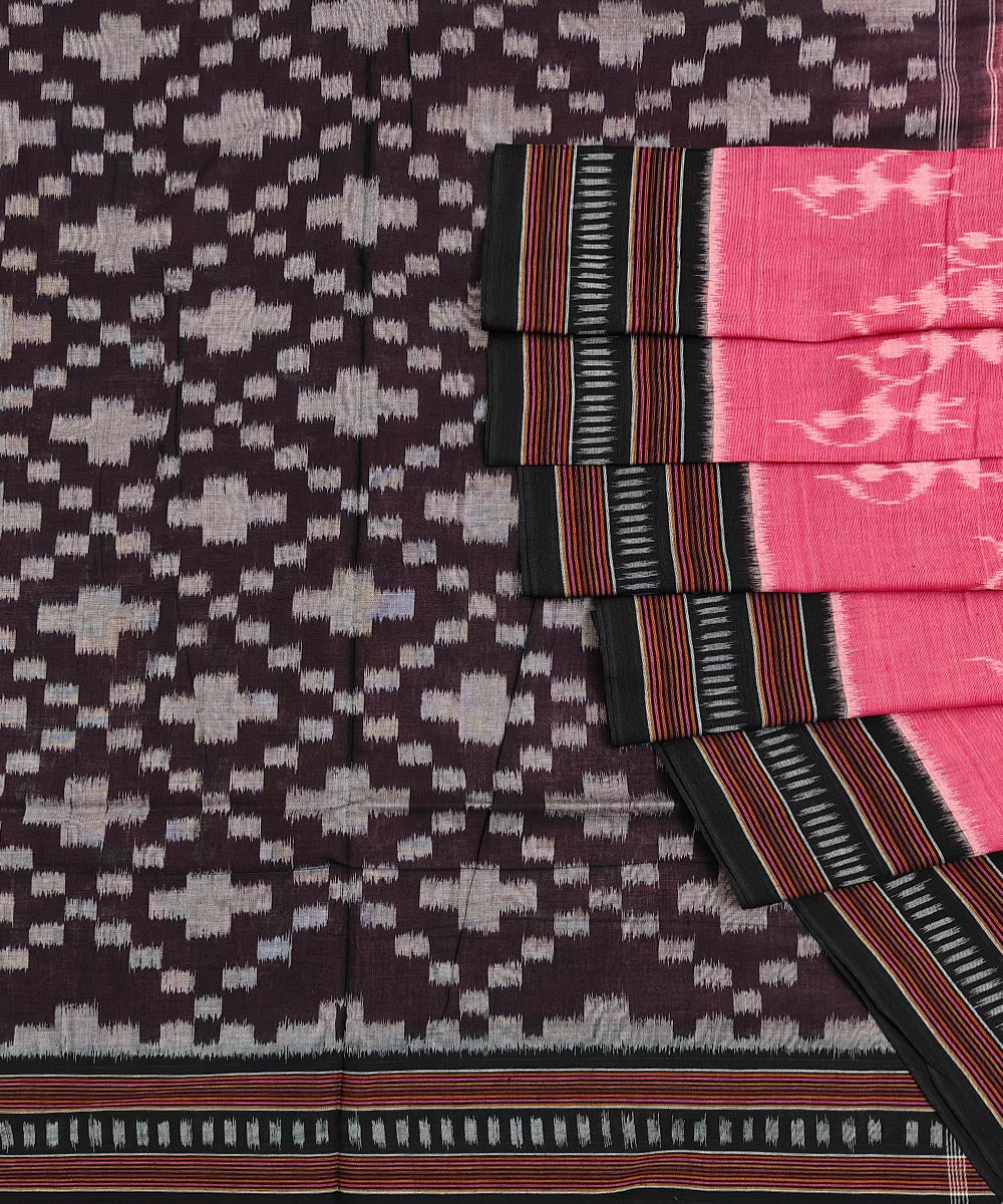 Pink black handwoven nuapatna cotton saree